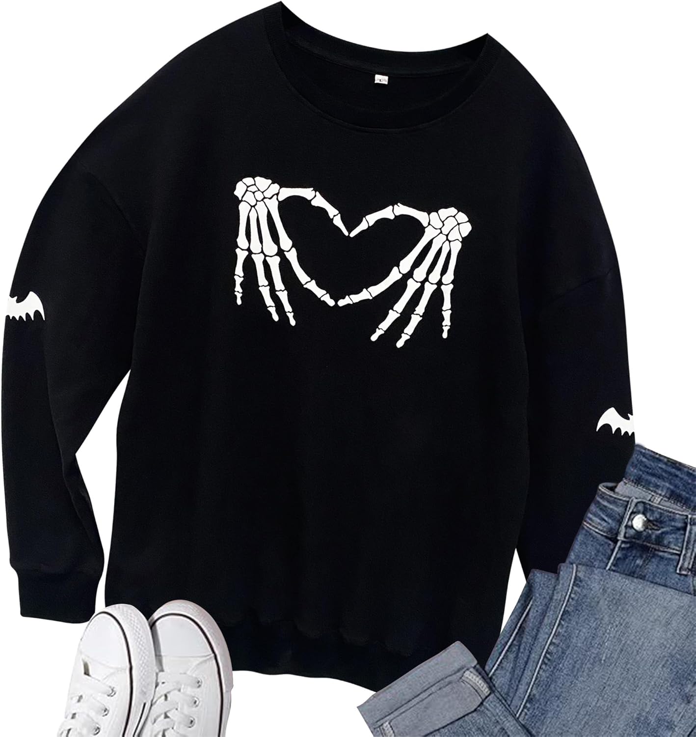 Halloween Sweatshirts for Women:Skull Graphic Crewneck Long Sleeve Tops Lightweight Pullover Sweatshirts - Image 2
