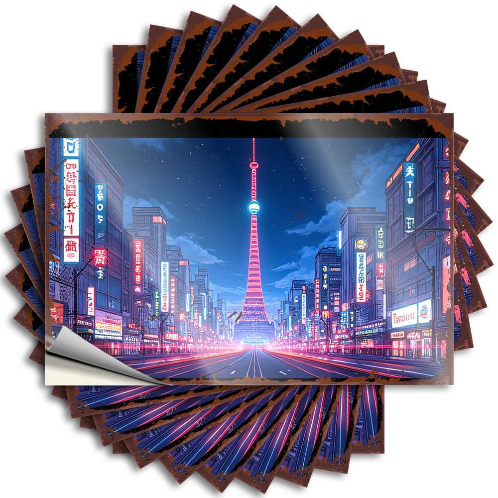 Lettering Sticker Tiki Vinyl Sticker | Neon Lights of Tokyo: A Vibrant Cityscape At Night Girly for Earth Use(12X18CM)