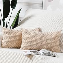 Madizz 2er Set Boho Gestreifte Kissenbezüge Weicher Kord Dekorativer Kissenbezug für Schlafzimmer Sofa Kissenhülle Beige 40 x 60 cm