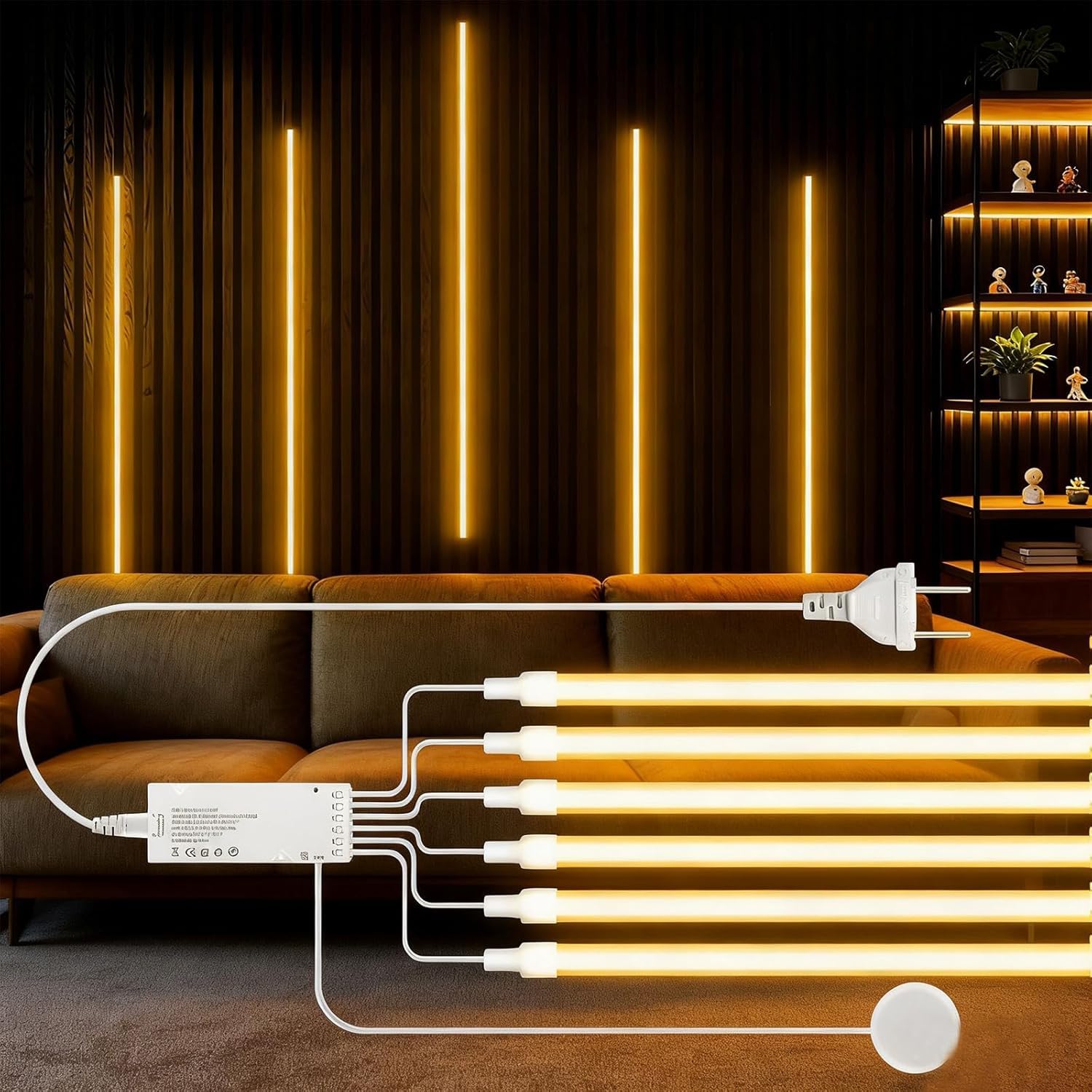 AIMENGTE COB LED Strip 1m, 6 Rollen 12V Warmweiß Akustikpaneele Schneidbar COB LED Streifen, with Berühren und Hand Sweep Dimmer Schalten, für Weinschränke, Regale, Schränke, Küche Beleuchtung