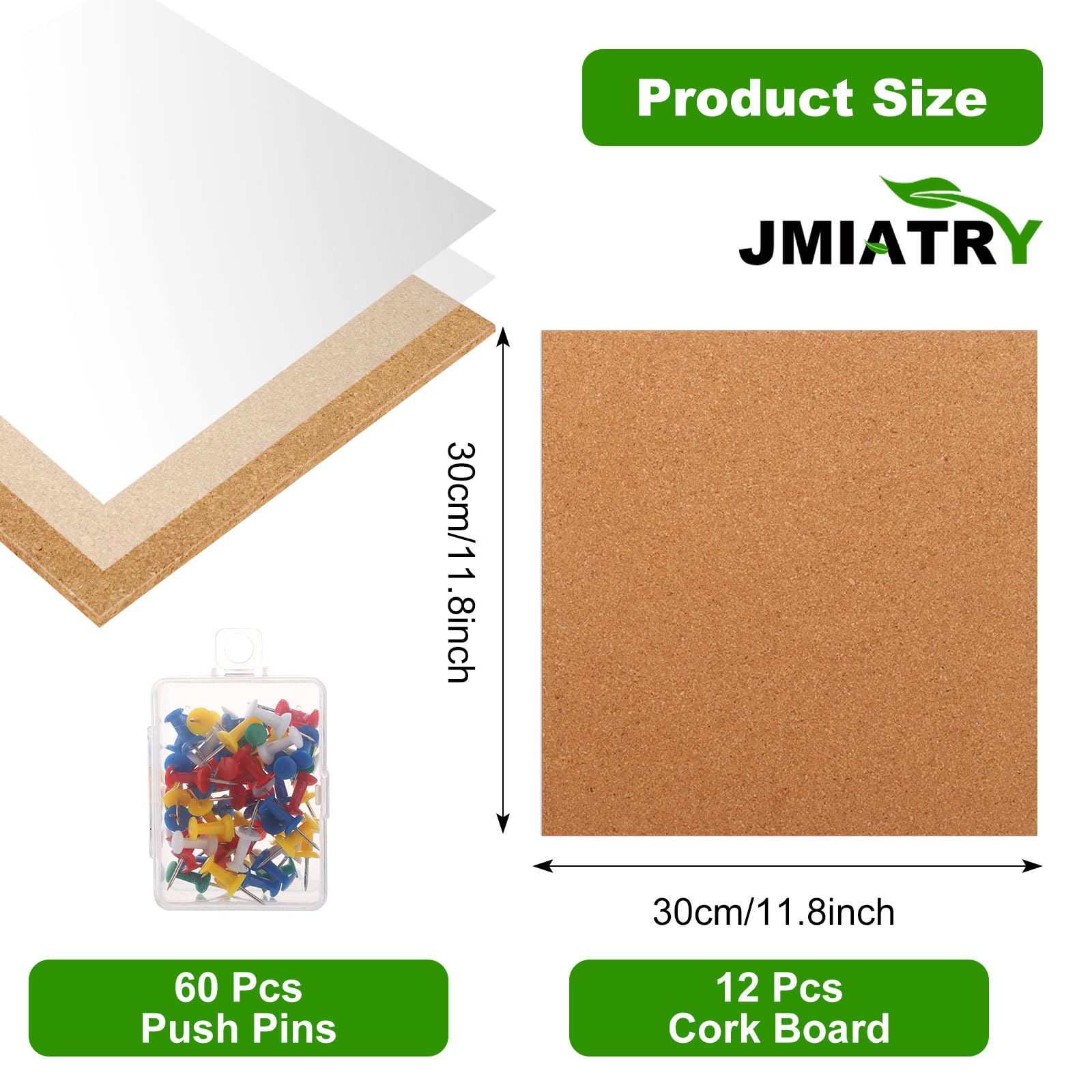 JMIATRY Lot de 12 tableaux carrés en liège autocollants de grande taille pour murs, 6 mm d'épaisseur, pour photos, dessins