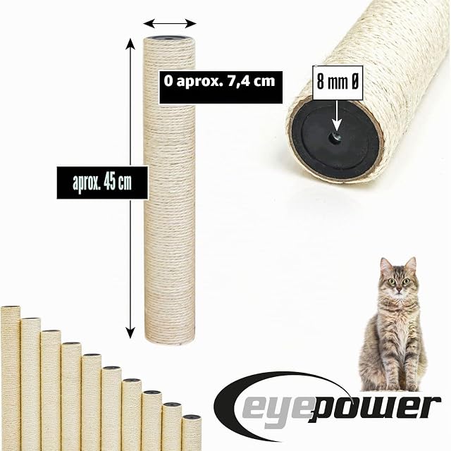 Foto 6 de 8 de eyepower Ø 7,4 cm: 45 cm Poste Rascador de Repuesto - Rosca M8 - Accesorio Fuerte para Árbol de Gatos