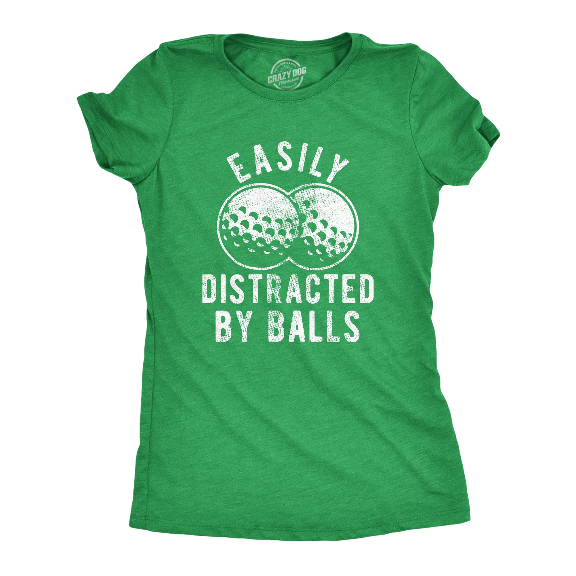Womens Easily Distracted by Balls T Shirt Funny Golf Ball Putt Novelty Graphic Tee for Ladies