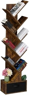Relaxdays Small tree shape bookcase, 9 branches, H x W x D: 146 x 15 x 22 | Books, CDs, DVDs, Book Trees with Box
