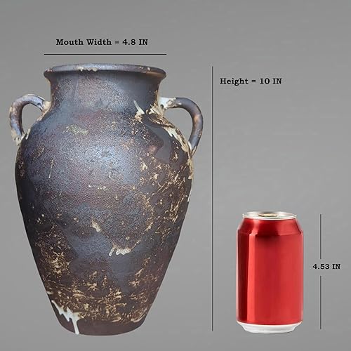 Miniatura 7 de Jarrón de cerámica negra  Jarrón rústico de granja de 10 pulgadas, jarrones de terracota envejecidos vintage, jarrones de arcilla hechos a mano con