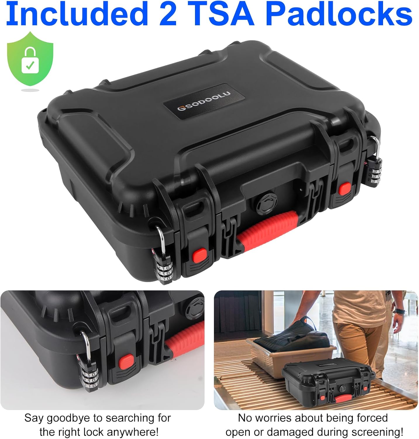 TSA Approved Gun Case Lockable for 1-4 Pistols, Waterproof Pistol Carrying Case, Shockproof Air Travel Hard Shell Firearm Case for Handguns, Potable Carrying Safe Case with 2 TSA Locks