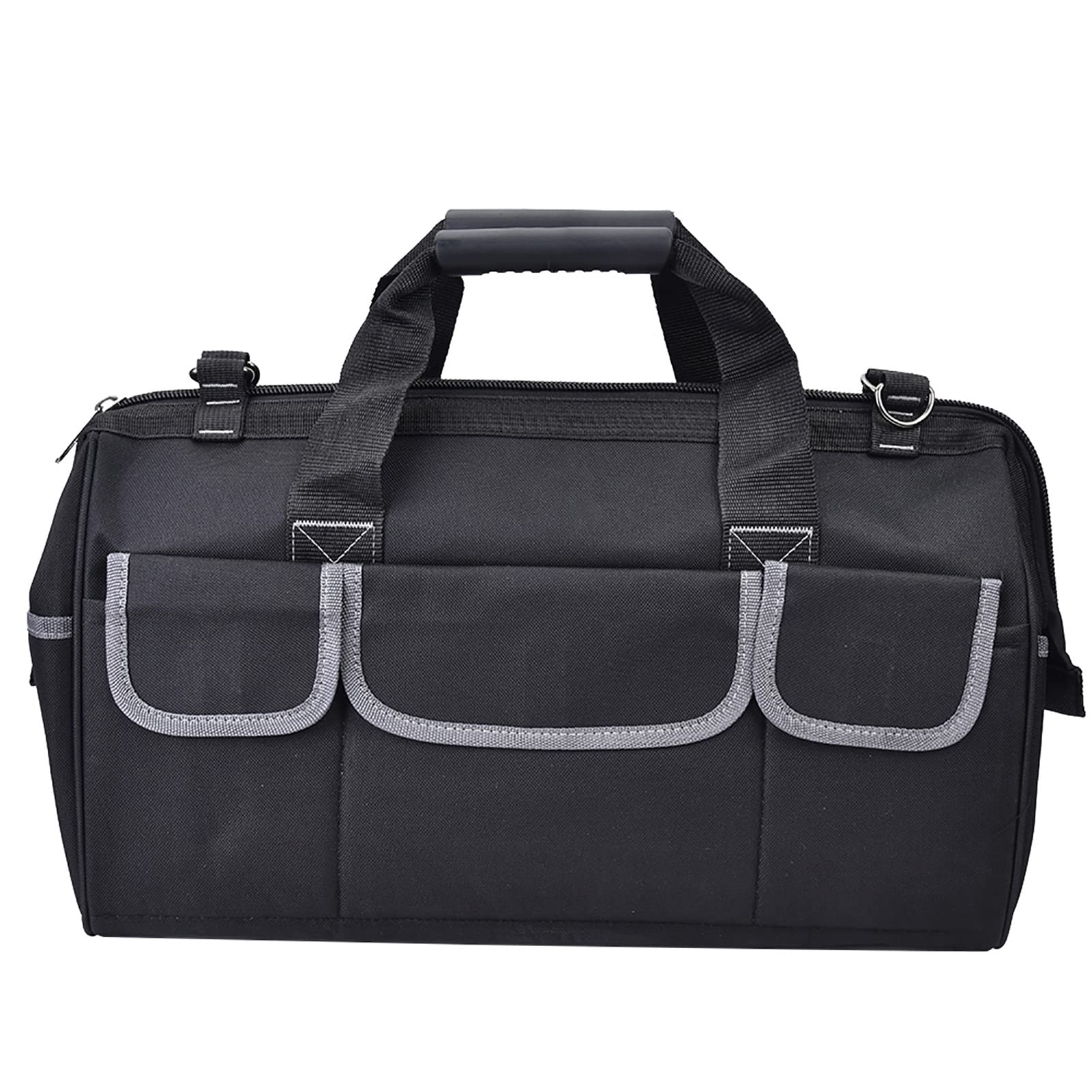 Bolsa de herramientas de tela Oxford de 19 pulgadas Estuche de almacenamiento de hardware resistente al desgaste gris con correa de hombro ajustable y asa de almohadilla de