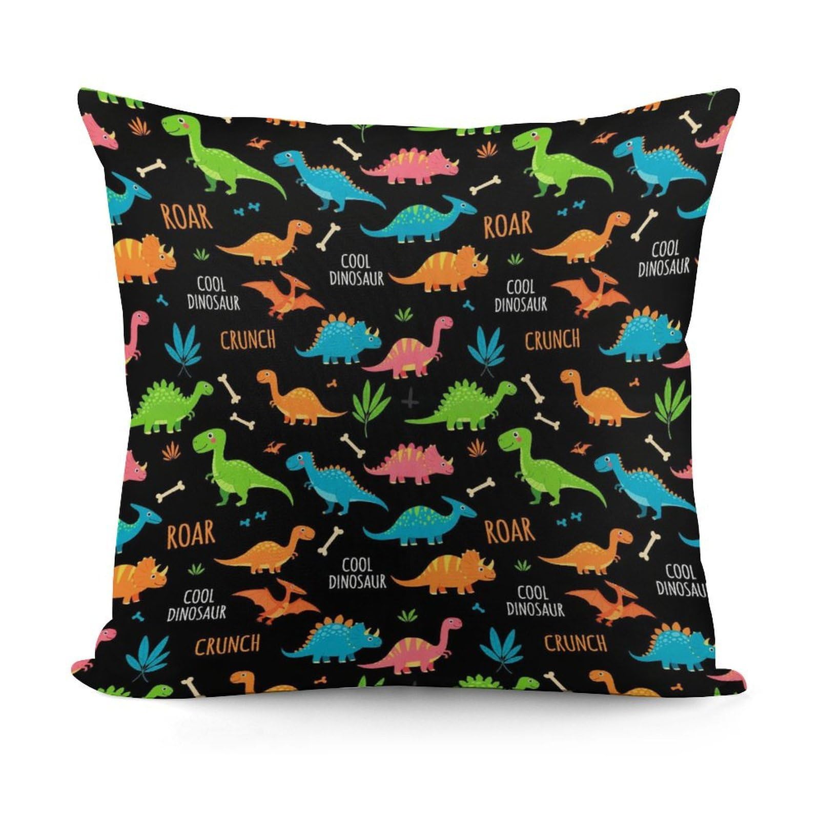 Smazdfxx Picture(143) Fashion Decorative Throw Pillow Covers Couch Cushion Case Soft Colorful Dinosaur Black Pillowcases For All Seasons