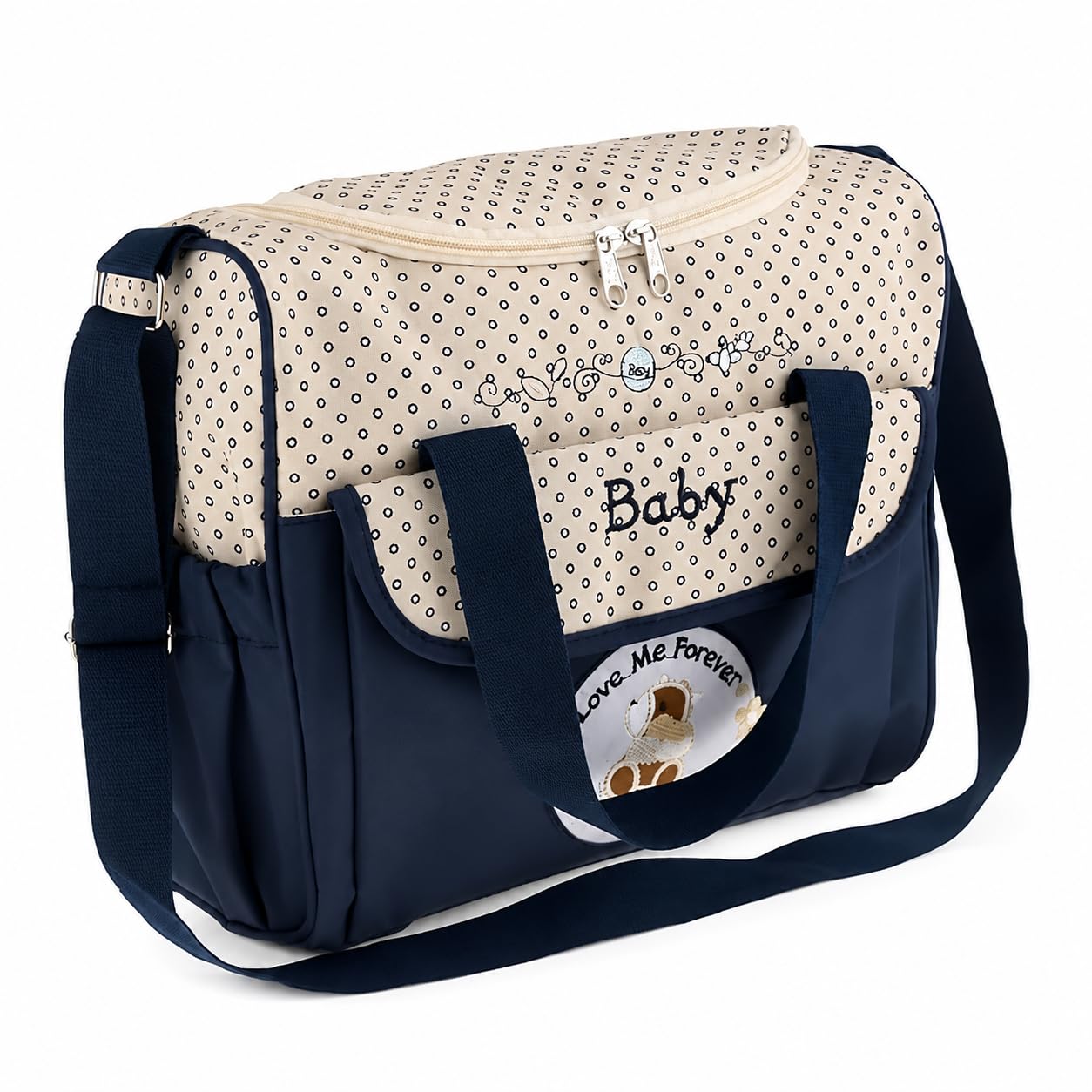 Baby Diaper Bag with Shoulder Strap, Navy Blue and Beige-image-44