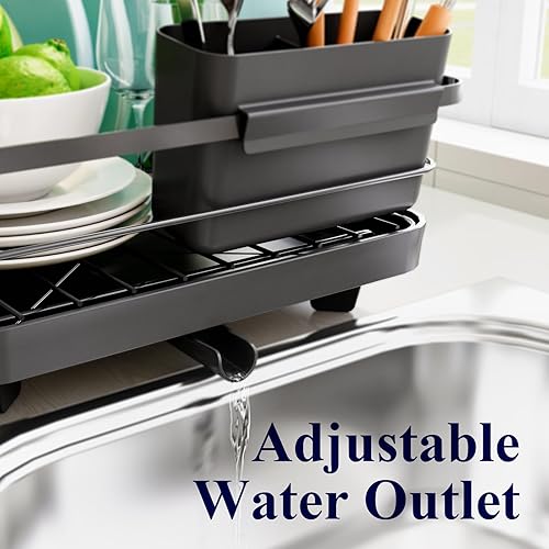 Miniatura 6 de Kitsure Escurridor de platos  Escurridor de platos pequeño para encimera de cocina, fácil de instalar con salida de agua ajustable, escurridor de