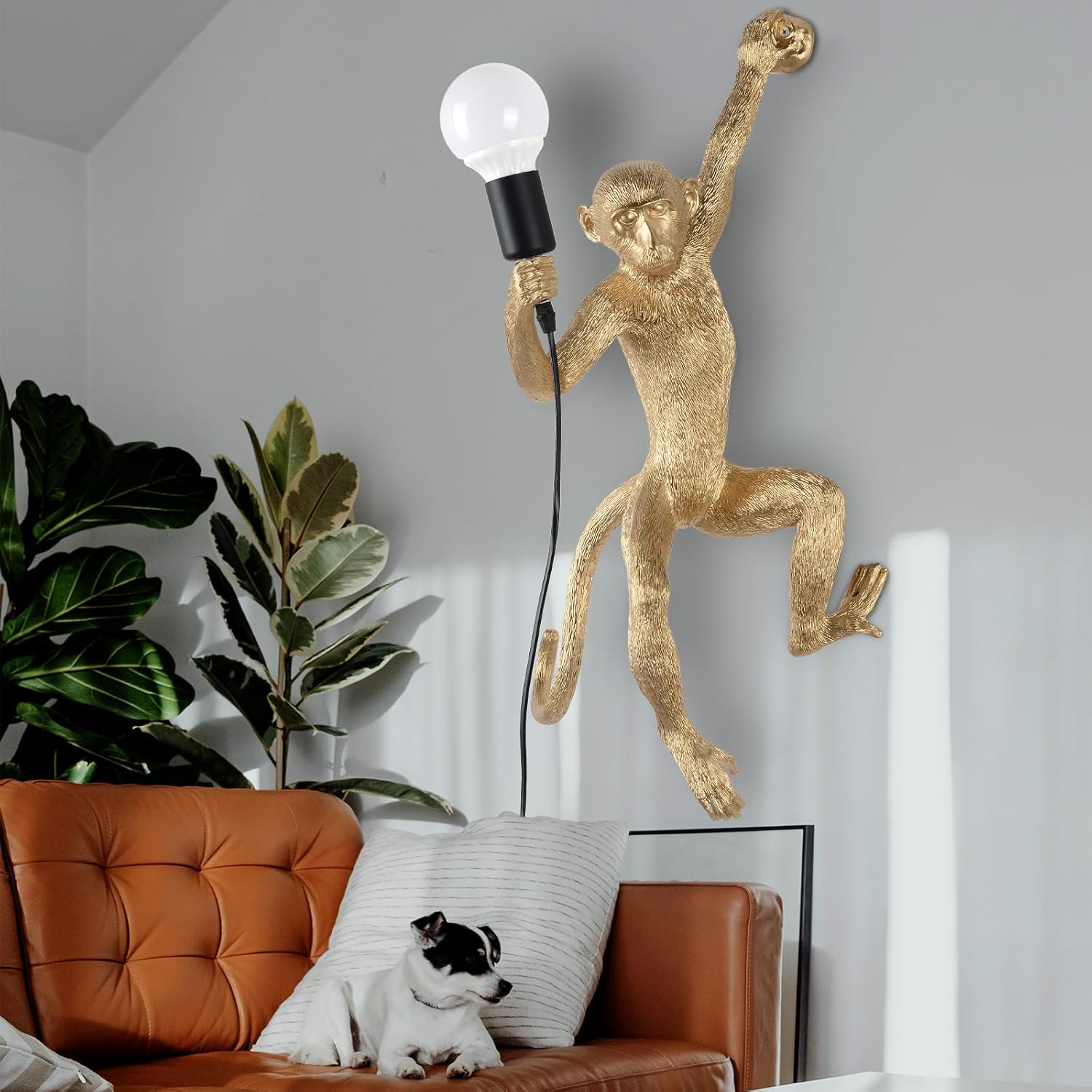 Modern Resin Monkey Wall Lamp Table Lamp Hemp Rope Pendant Light Vintage for Home Decor Dining Living Room Bedroom Entryway (Gold, Wall)