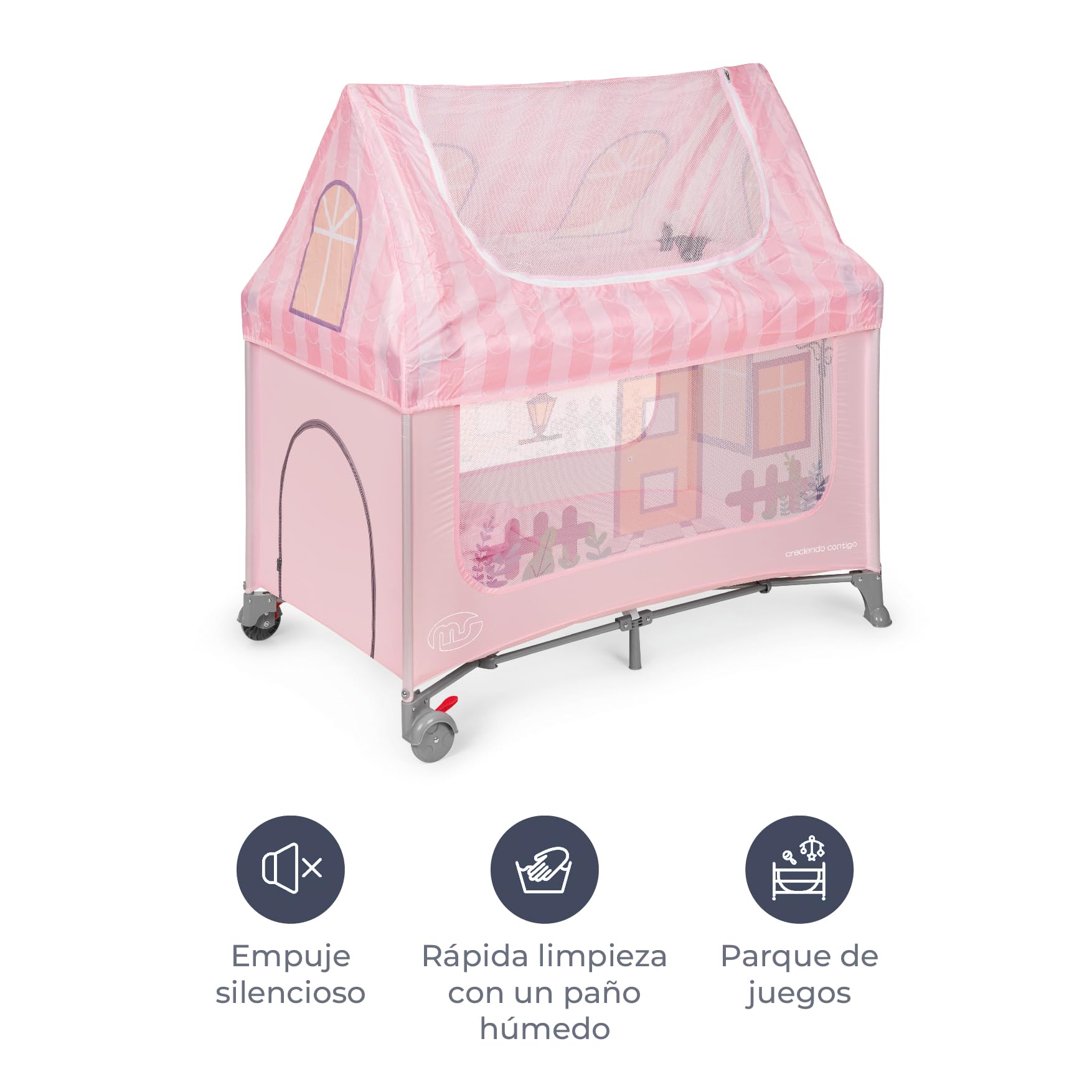 ms Home - Culla da viaggio simulazione casa per bebè 3 pezzi 120 x 60, incluso materasso e borsa per il trasporto, da 6 mesi a 15 kg, pieghevole e montaggio facile, struttura leggera e molto stabile