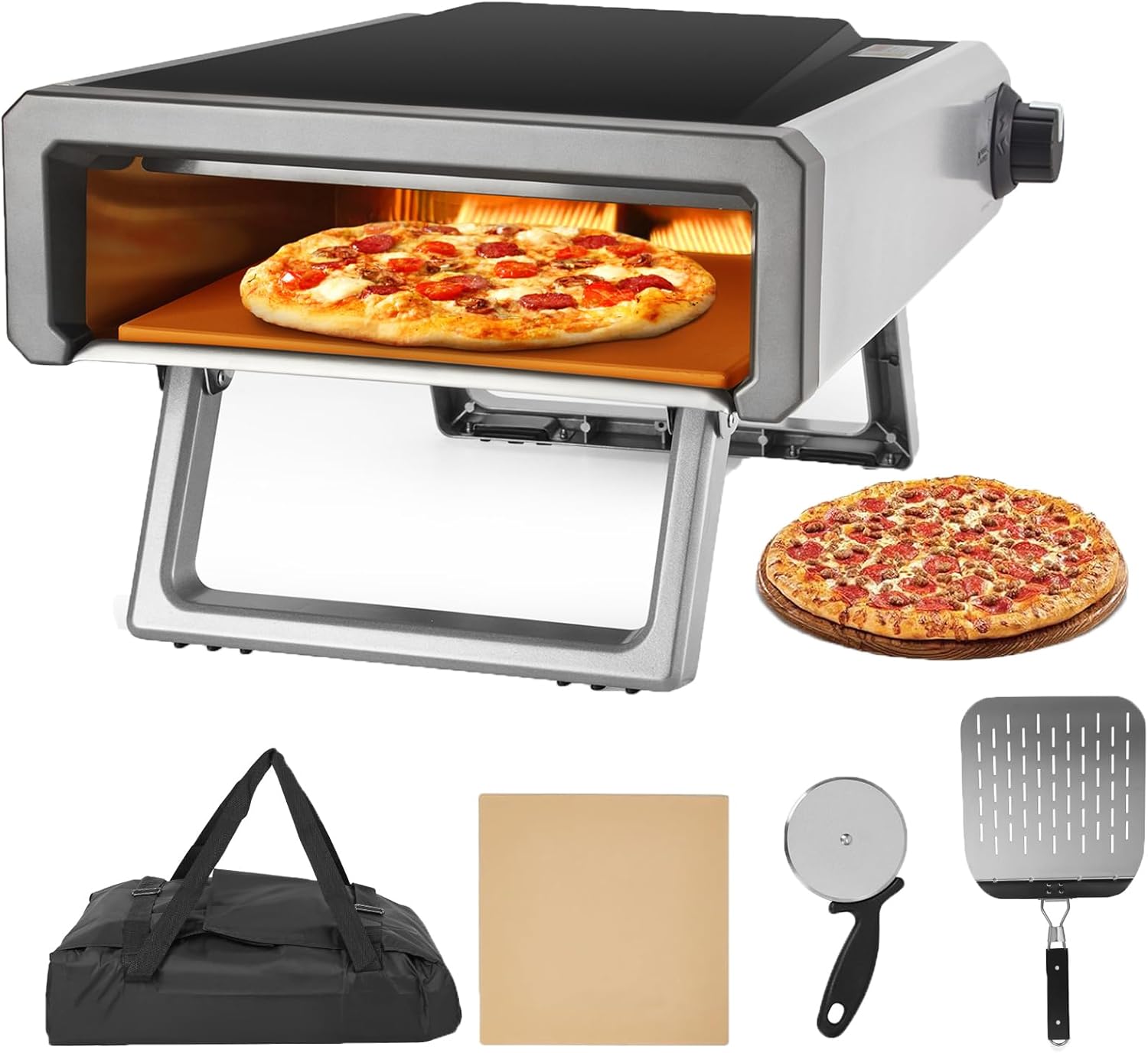 12 inch Portable Pizza Oven Outdoor Grill, Gas Pizza Oven Propane, Pizza Oven Accessories Including Propane Pizza Gas Oven Outdoor, Pizza Stone, Waterproof Cover, Peel