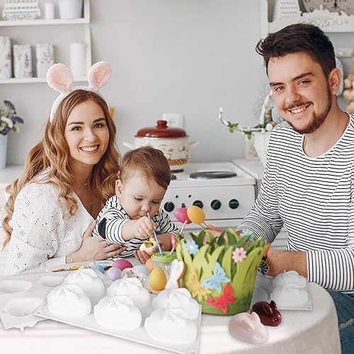 Miniatura 7 de JOINSI Molde de silicona de conejo de Pascua 3D para hornear para chocolate, fondant, mousse, pasteles, pudín, gelatina, postre y jabón (6 cavidades)
