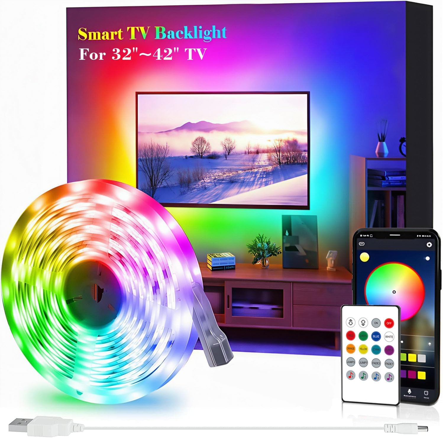 LED Strip Lights for TV, USB TV Backlight Kit with Remote, APP Control Sync to Music, 5050 RGB Smart LED Bias Lighting for HDTV (2m for 32"-42" TV)