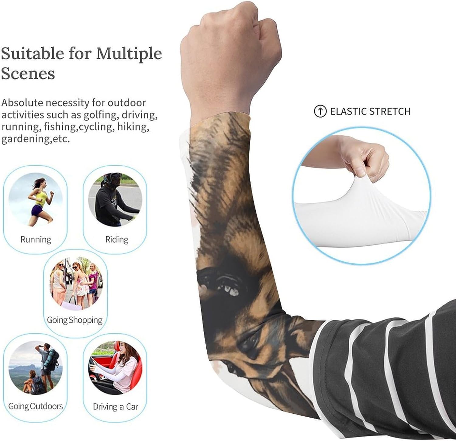 German Shepherd Dog Lovers Arm Sleeves for Men Women Sun Protection Sleeves Cooling Compression Arm Covers for Sport