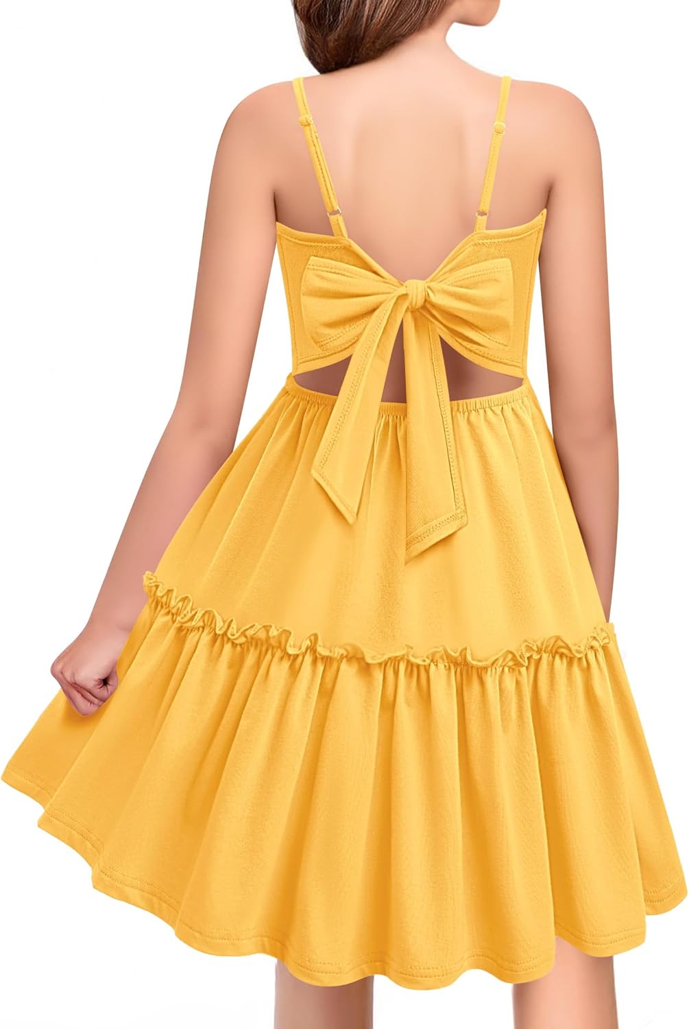 Arshiner Girls Tie Back Dress Spaghetti Strap Ruffle Hem Casual Summer Beach Sundress with Pockets