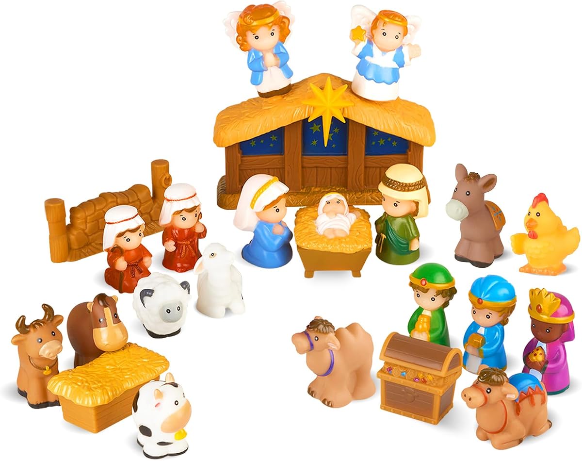HARDWIND 25pcs Nativity Set for Kids, Christmas Story Playset Figurine, Little Nativity Toddler Toy, Nativity Scene Set for Children Ages 1 2 3 4 5 6+