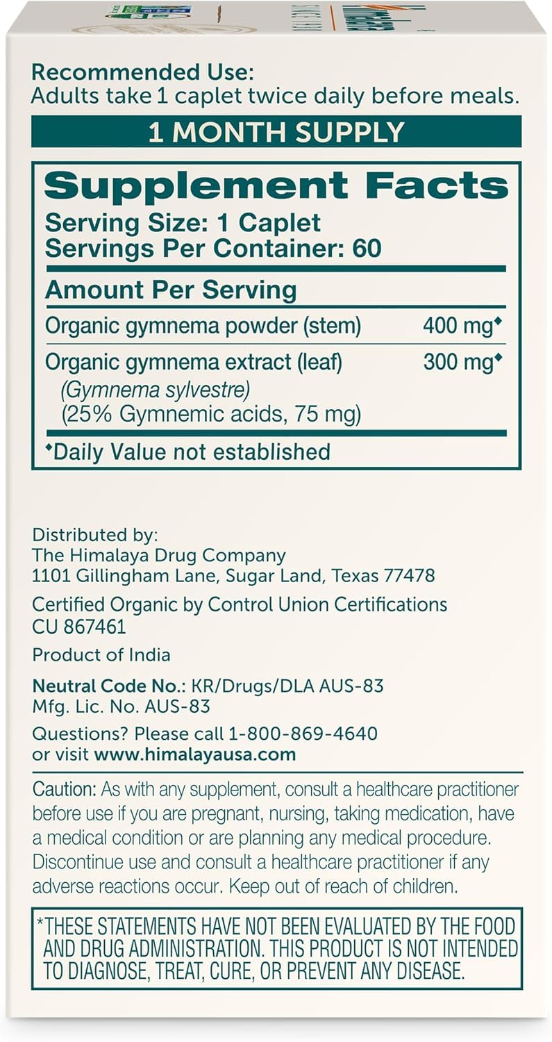 Himalaya USDA Organic Gymnema Sylvestre Extract 700mg,Gymnema Sylvestre Supplements,Herbal Glucose Metabolism Support,Gymnema Sylvestre Capsules,Non-GMO, Vegan, Gluten Free,Additive Free,120 Caplets — Amazon image 2