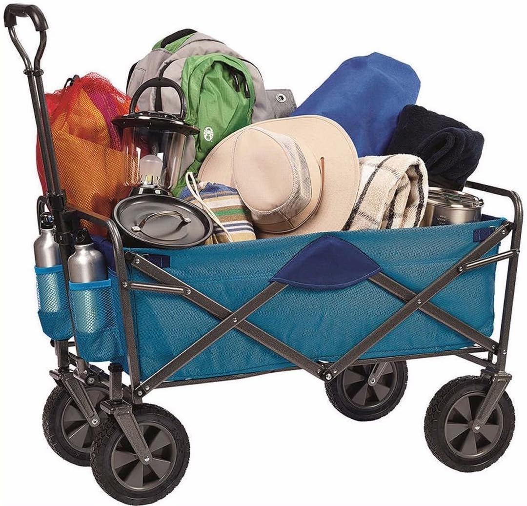 Folding Utility Wagon with wheels Strong Solid Frame Construction, General purpose truck, garden cart, beach, shopping cart, Camping, Polyester Fabric Heavy Duty