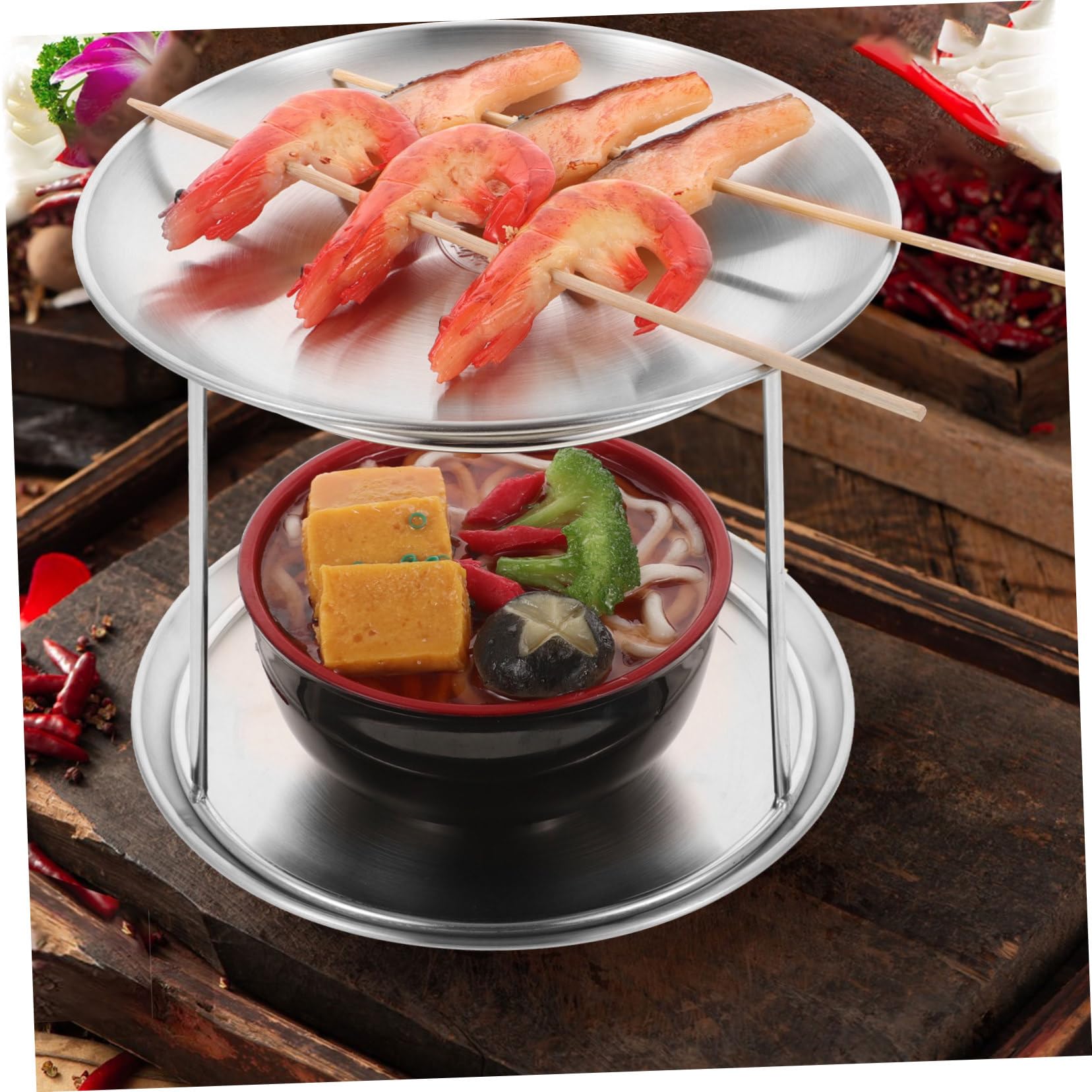 Mikikit Vassoio Acciaio Inox Doppio Strato per Buffet Frutti di Mare, Supporto Elegante in Acciaio Inossidabile per Esposizione Ostriche, Gamberi e Granchi per Uso Party