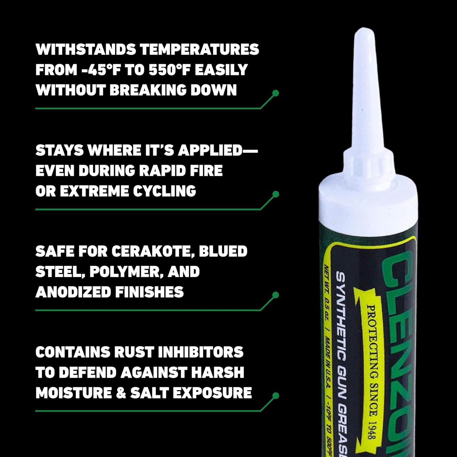 Clenzoil Synthetic Grease Syringe - For All Types of Firearms & Guns - Synthetic Gun Grease - Use in Extreme Temperatures - Gun Equipment Maintenance - Rust Prevention & Lubricant - 0.5 oz Syringe