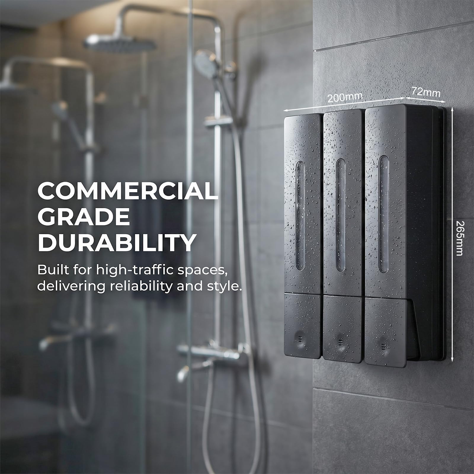 3 dispenser per gel doccia da 400 ml con finestra di visualizzazione | Dispenser per shampoo e balsamo,Dispenser di sapone da parete senza foratura,ricaricabile, per bagno e cucina