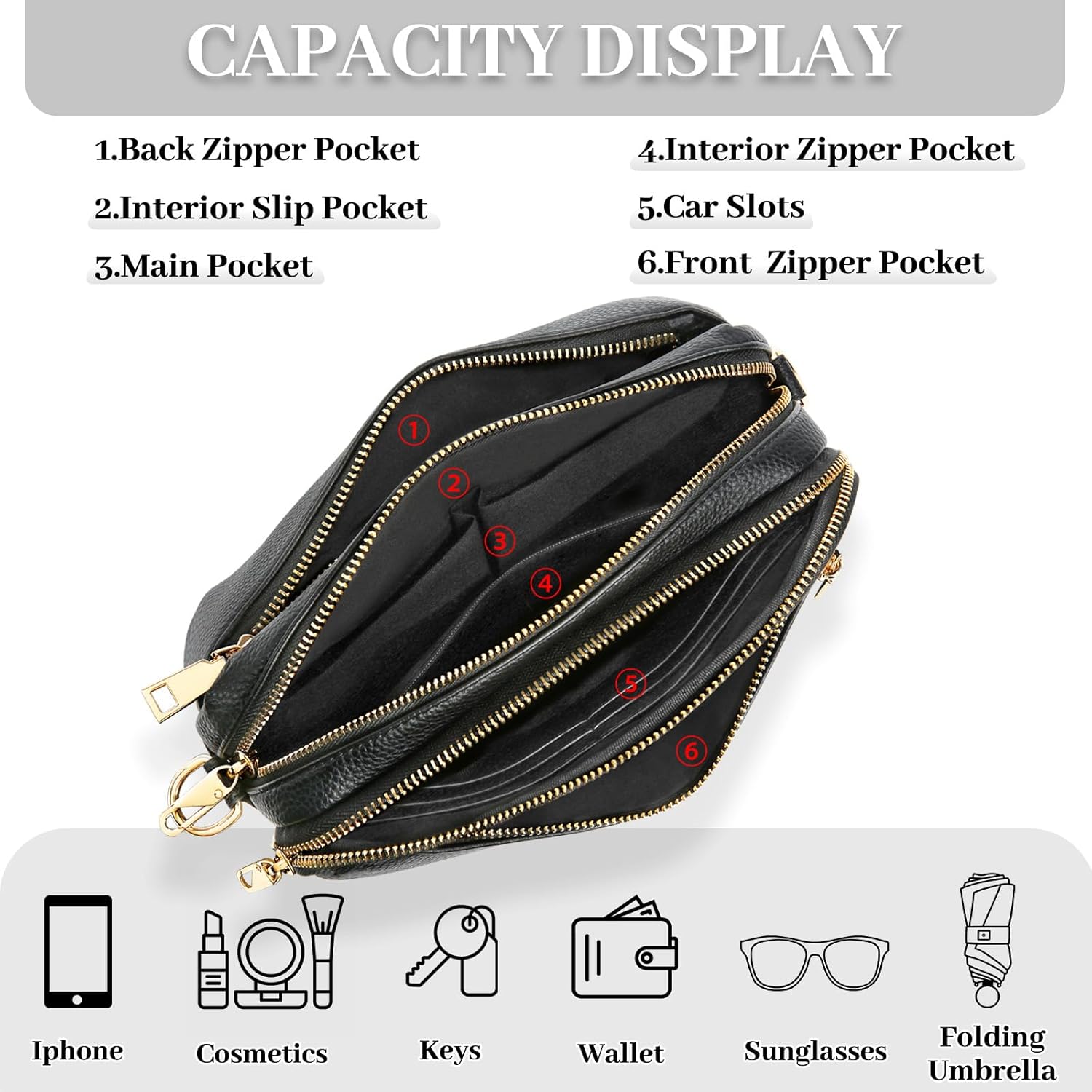 Crossbody Bag for Women Leather Purse Anti Theft Multi Pockets Wide Adjustable Strap Shoulder Handbag RFID Blocking - Image 5