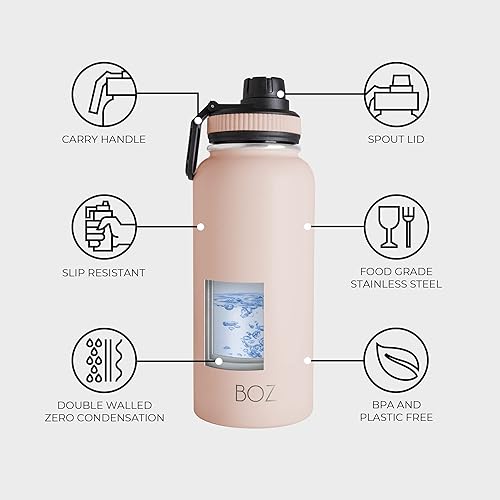 Miniatura 4 de BOZ Botella de agua de acero inoxidable Botella de agua aislada al vacío de 32 onzas Botella de agua deportiva sin BPA de boca ancha para gimnasio