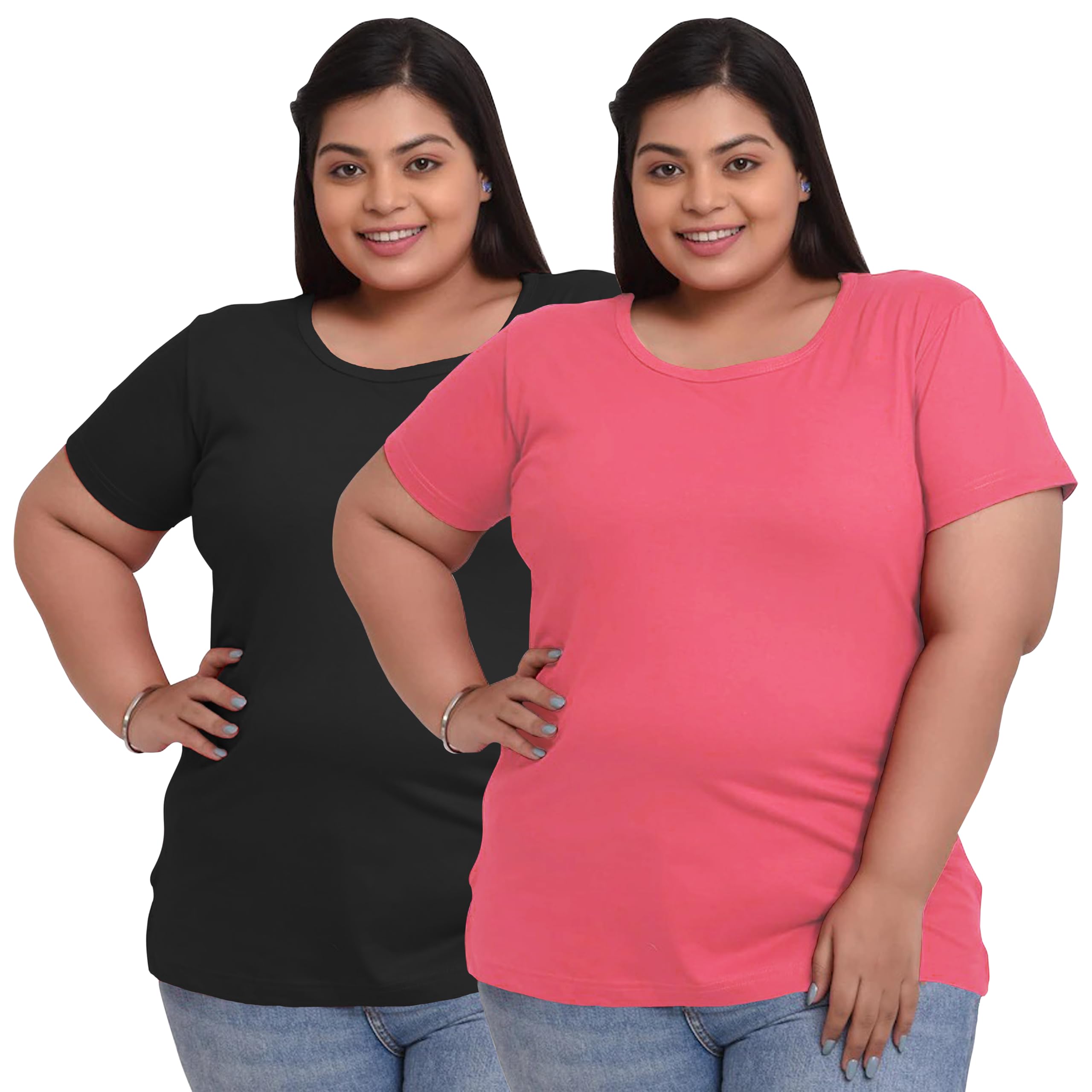 Elite Soul Womens Plus Size Cotton Half Sleeve T-Shirt Sleep Yoga Gym Combo Pack of 2 (XL, 2XL, 3XL, 4XL, 5XL)-picture-15
