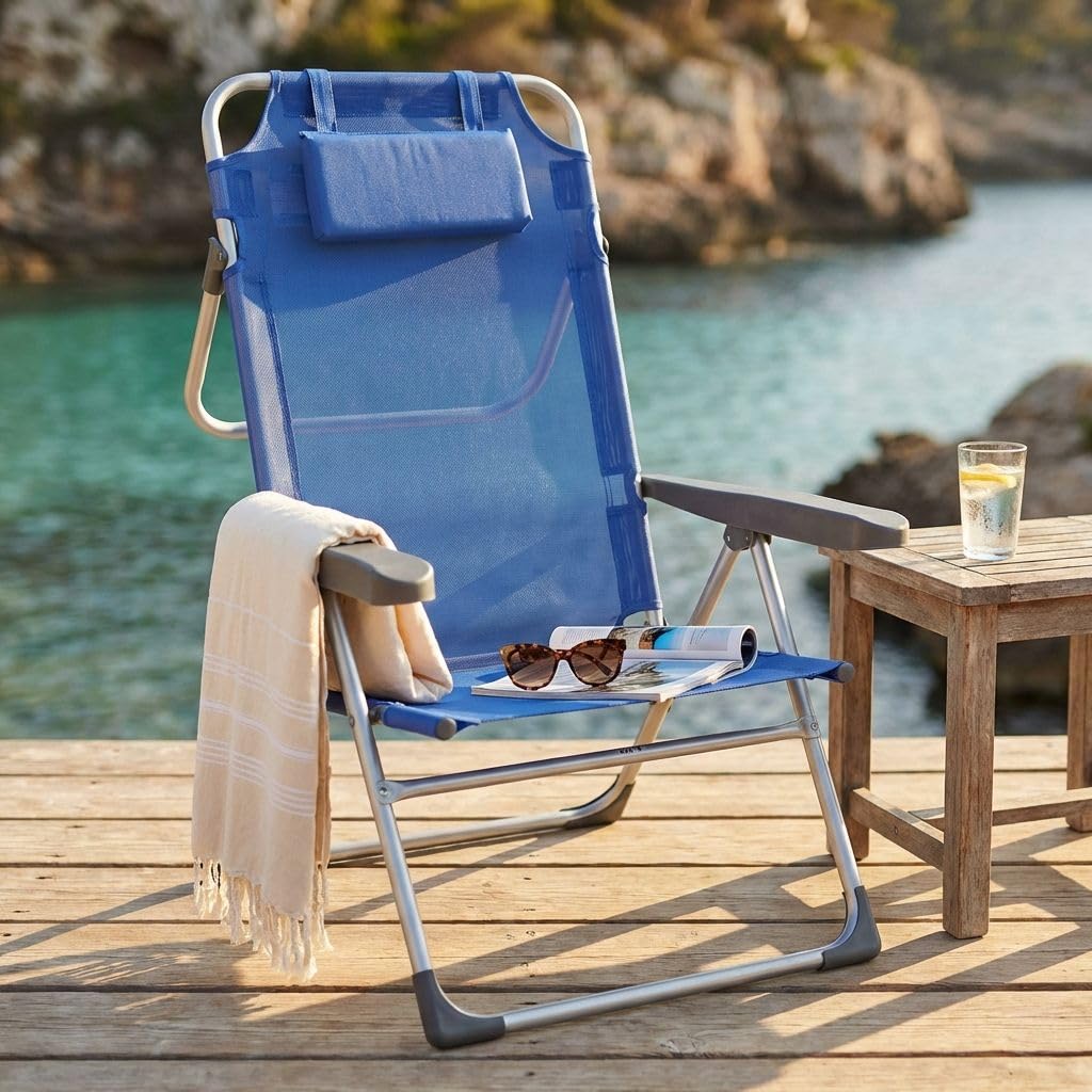 MilaniHome.it - Spiaggina Mare Sdraio Alta con Cuscino per Campeggio Spiaggia Piscina Giardinodi coloreAzzurro