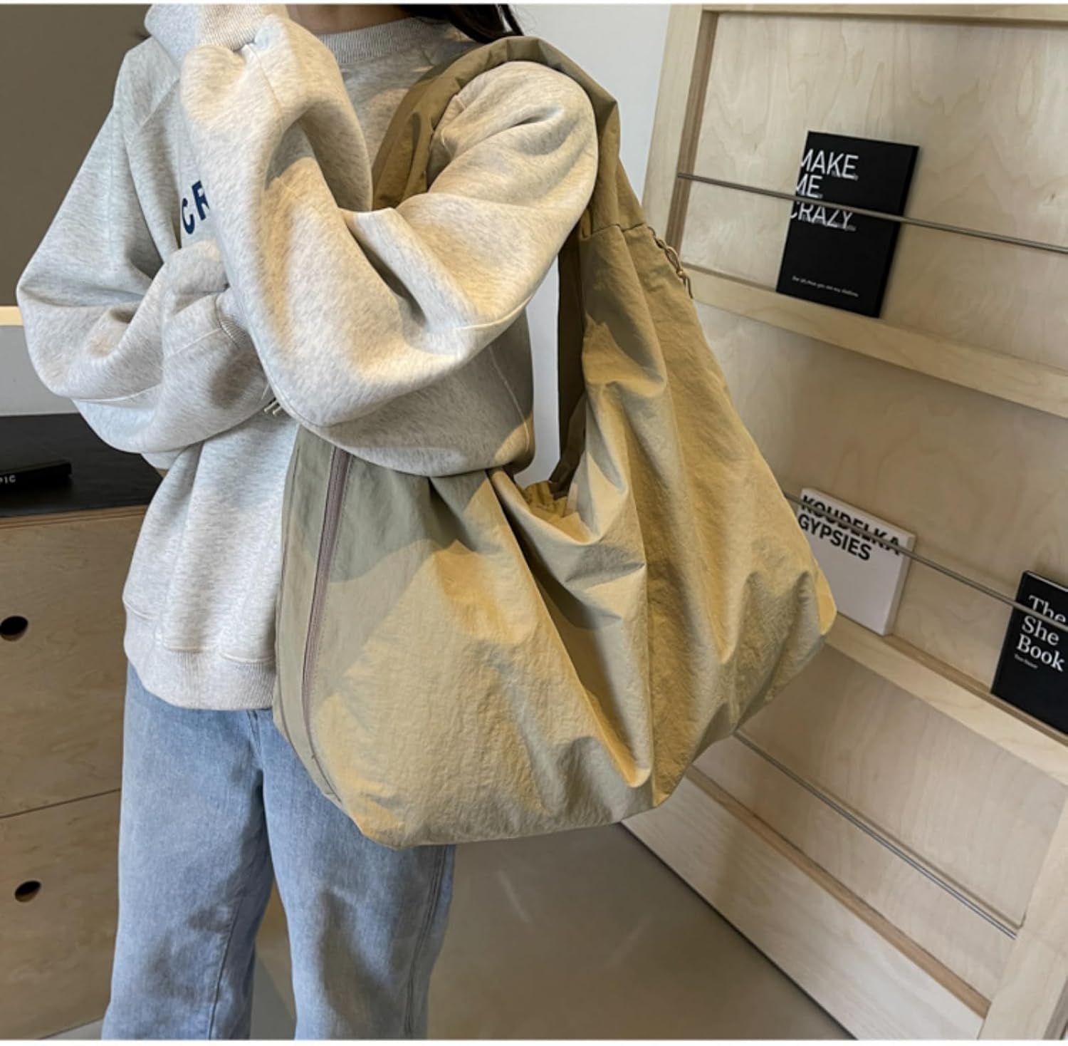 Slouchy Tote Bag 2026 Nylon Solid Pleated Handbag Men Women Large Shoulder Travel Gym Casual Commute Weekend Vacation - Image 2