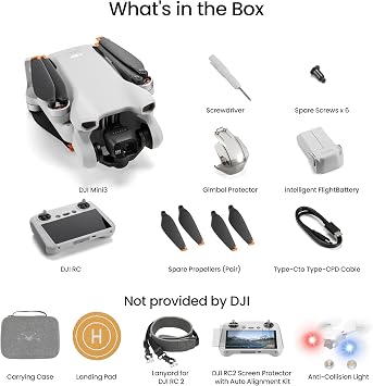 DJI Mini 3 (DJI RC), Lightweight 3x Mechanical Gimbal Drones with Camera for Adults 4K.Carrying Case, Landing Pad, Anti-Collision Light, Lanyard, Screen Protector