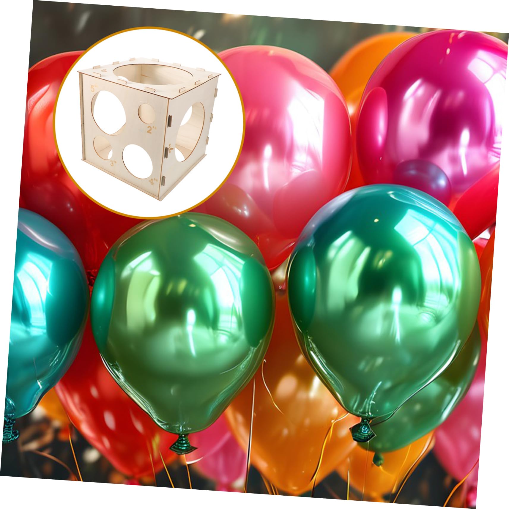 Abaodam Scatola di Misurazione per Palloncini in Legno Pieghevole a Forma di Cubo 9 Fori, Strumento Portatile ad Alta Precisione per Decorazioni di Palloncini e Eventi