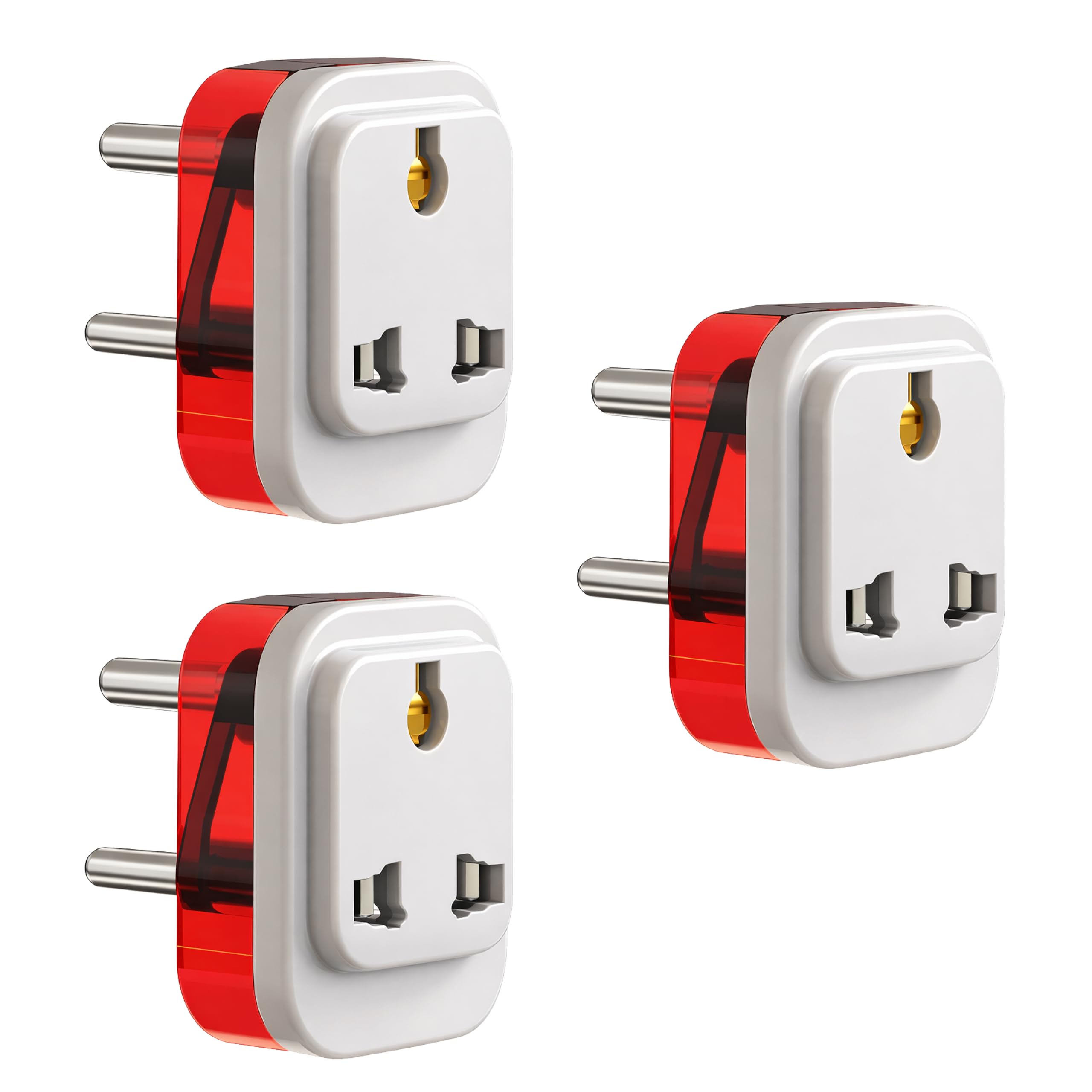 DEVAJI D-287 Universal 6A 3 Pin Multiplug Travel Adapter | 2-Pin & 3-Pin Socket | Compact & Durable | for Home, Office & Travel | Surge Protector | White and Red – Pack of (3)-image-2