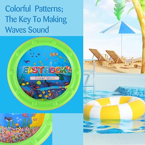 Miniatura 3 de EASTROCK Ocean Drum - Instrumento de percusión de sonido de mar de 10 pulgadas con gráfico de pescado, onda y efecto de surf (2 PCS)