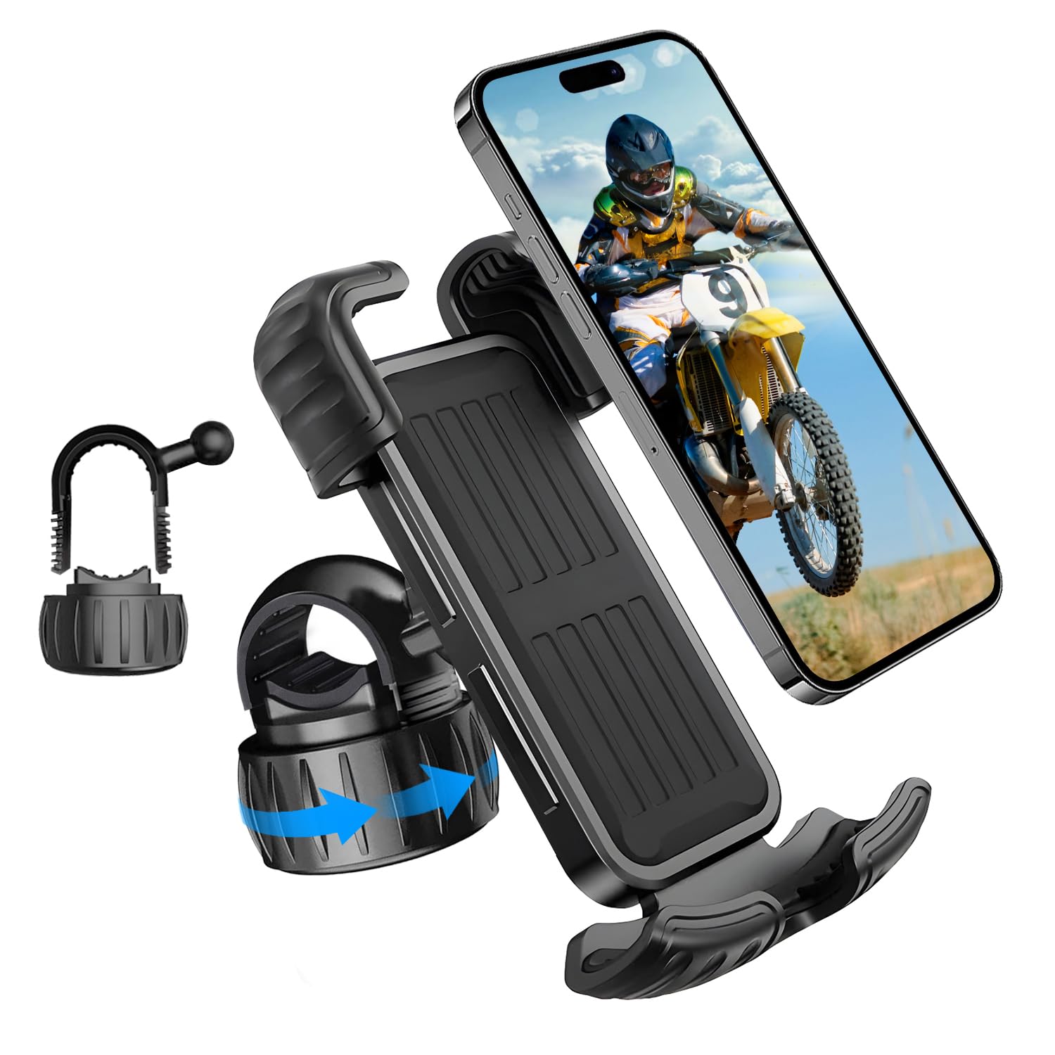 Upgraded Bike Motorcycle Phone Mount, Bicycle Phone Holder with Soft Cushion & Adjustable Metal Clip Compatible with 4.7''-6.8'' Phone