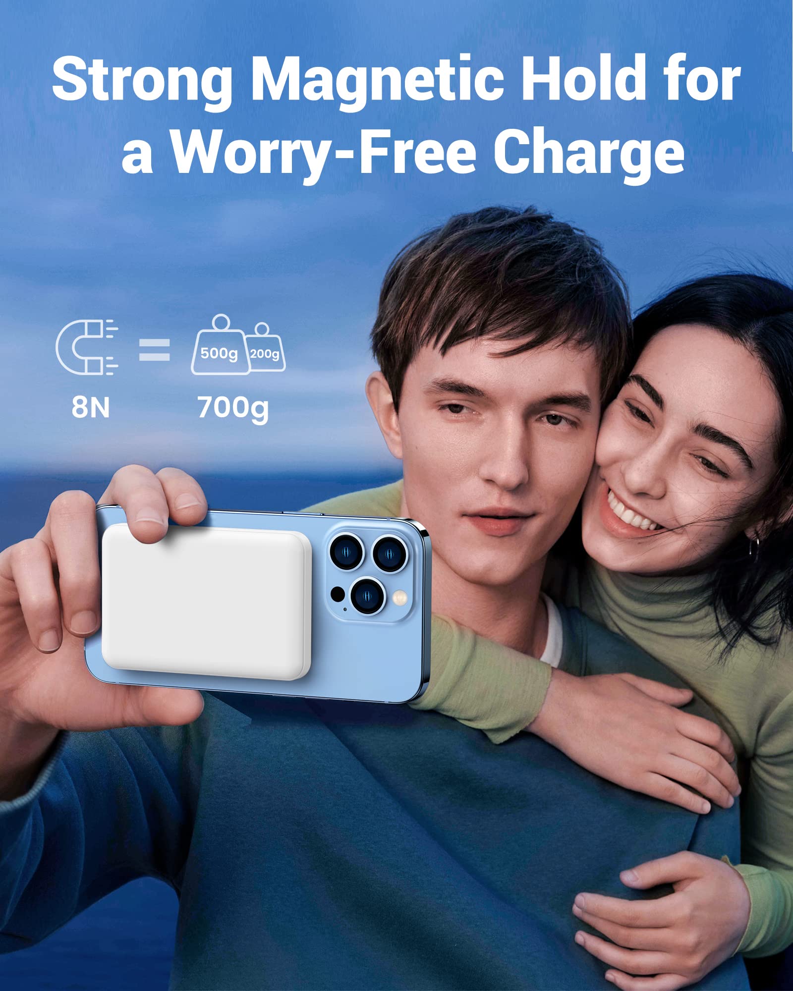 Yiisonger per Mag-safe Powerbank, 10000mAh Caricabatterie Portatile Magnetico Wireless PD 22.5W Ricarica Rapida USB QC3.0 Display LED Batteria Magnetico per iPhone 12/13/14/15/16/Pro/Plus/Max(Bianco)