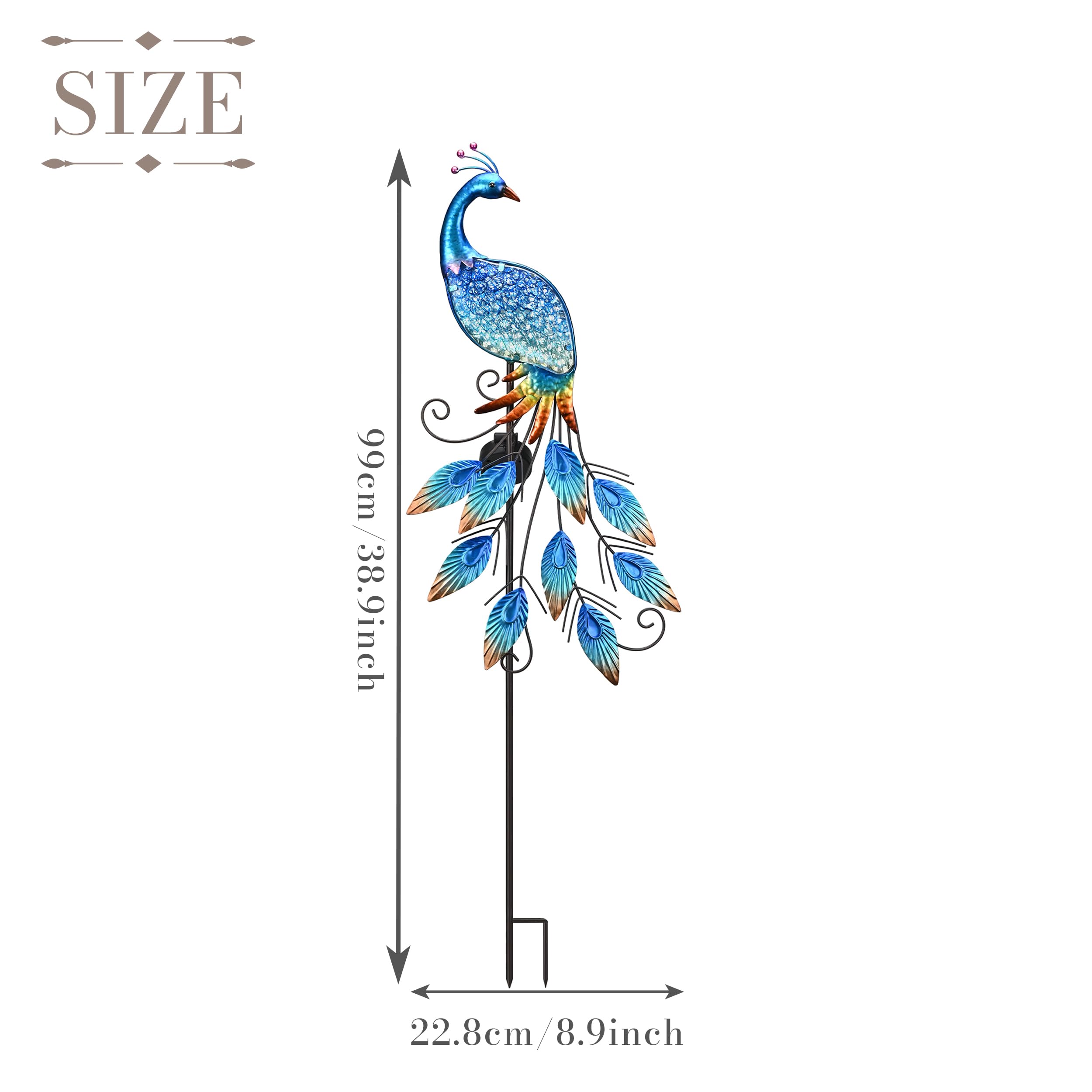TERESA'S COLLECTIONS Garden Ornaments Outdoor, Garden Gifts for Women Metal Peacock Solar Stake Lights - Image 3