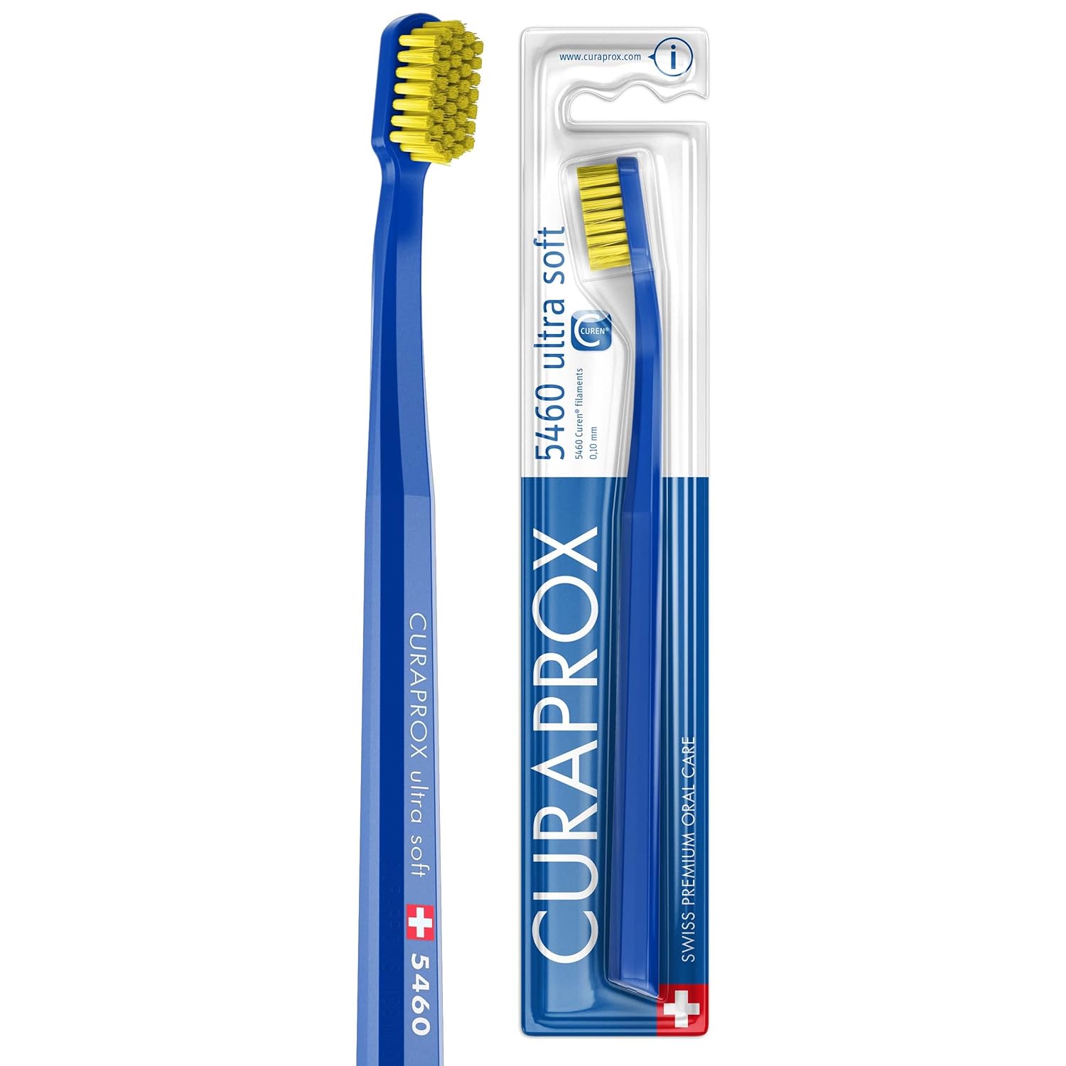 Curaprox CS 5460 Ultra-Soft Toothbrush Adult Tooth and Gum Care Super Soft Curen Bristles for Gentle Cleaning Yellow-Blue