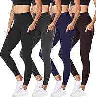 Vista 29 de NexiEpoch - Paquete de 4 leggings suaves para mujer, con bolsillos, control de abdomen y cintura alta, pantalones capri para yoga y ejercicio