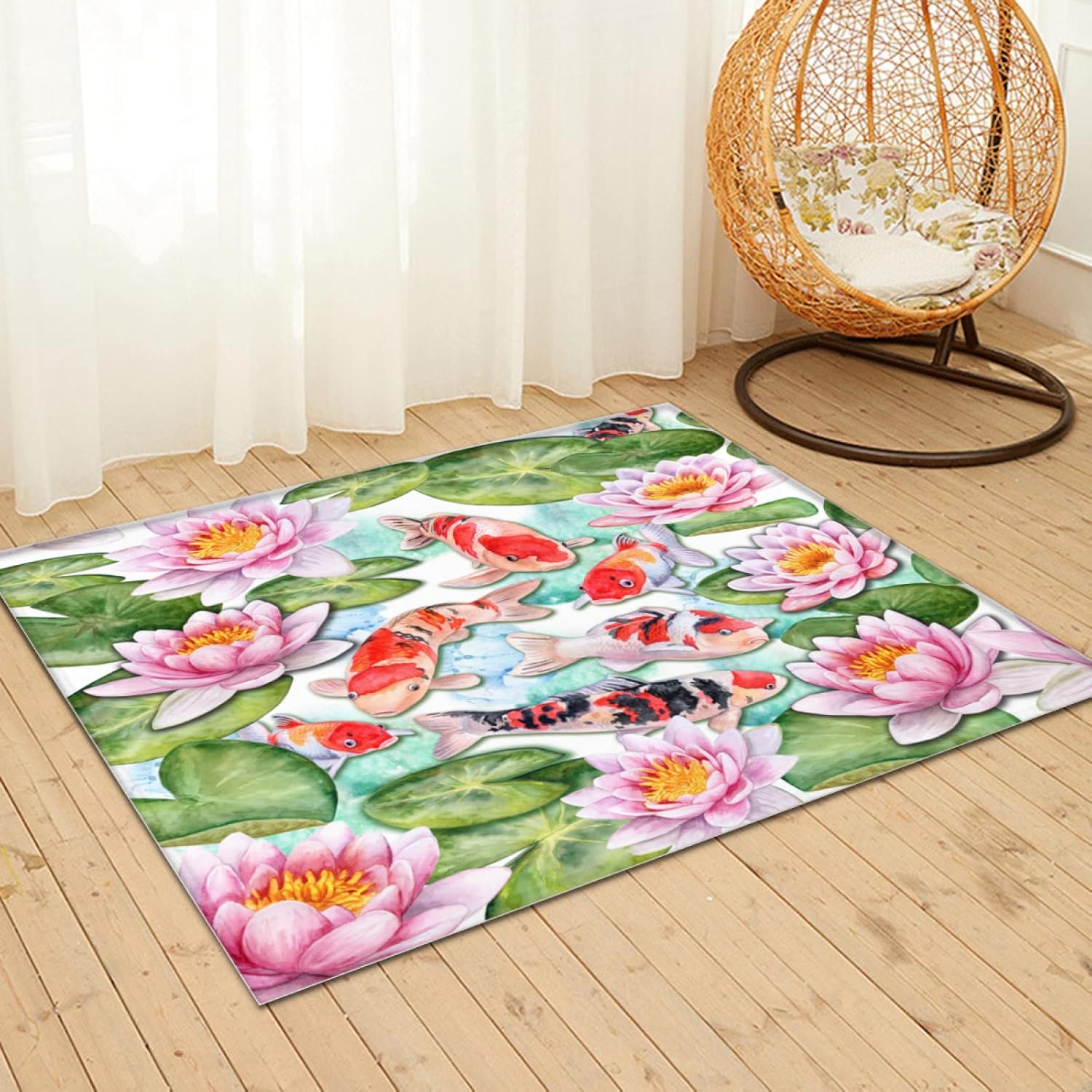 2 x 3 Watercolor Painting of Koi Fish Lotus Super Soft Area Rug for Kids Baby Nursery, Nursery Children Kids Girls Room Home Decorative, Fuzzy Rugs for Nursery