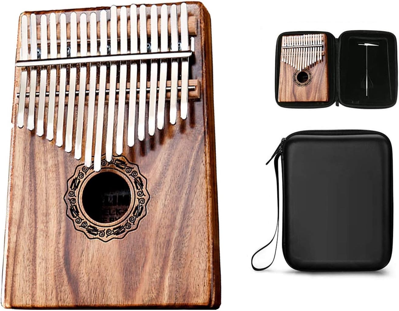 MSDance 17 Keys Kalimba Thumb Piano, Solid Koa Wood Professional Thumb Piano with Waterproof Protective Box,Kalimba stand and Study Instruction,Gift for Beginners Professional (General)