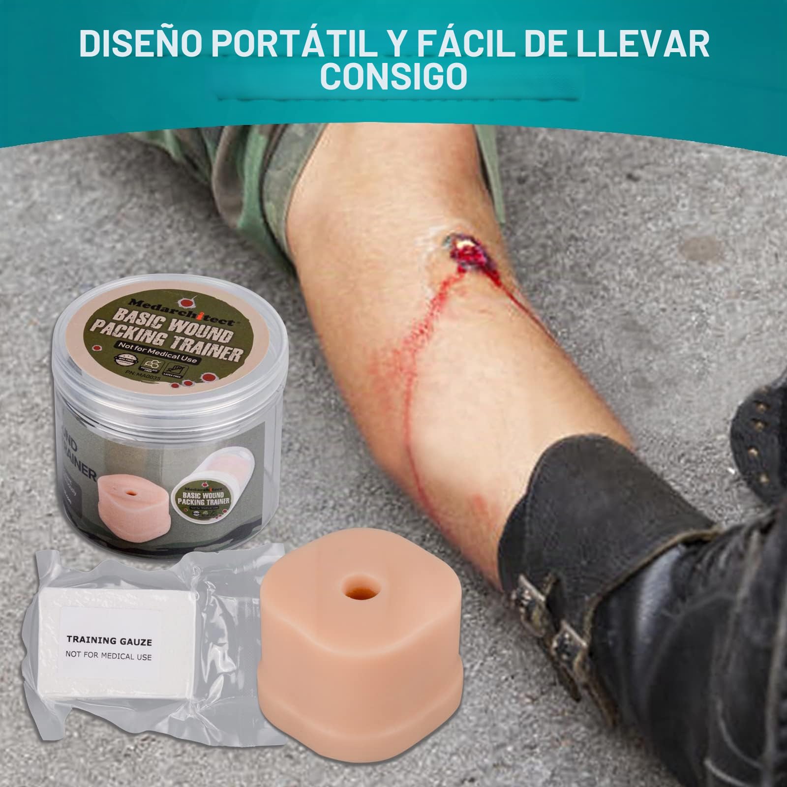 Medarchitect Entrenador de tareas de empaquetamiento de heridas, Entrenador de torniquetes de control de sangrado, Entrenador de empaque básico para educación médica