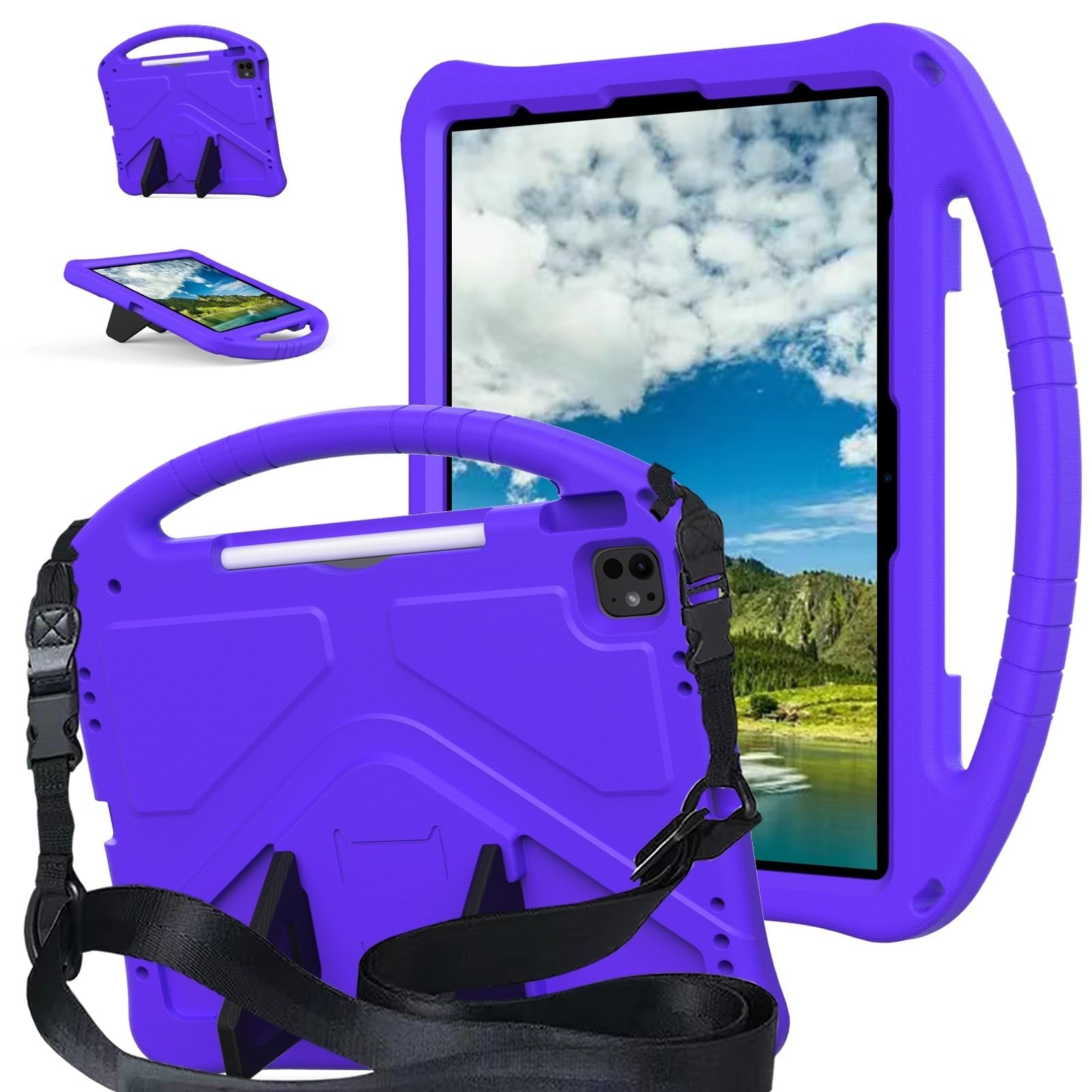 Tablet Protection Lightweight Shockproof Kids Friendly Cover Compatible with iPad Pro 13 Inch M4 2024 7th Generation,with Handle Stand Thickned Cornor Impact Protection Tablet Cover tablet accessory(P