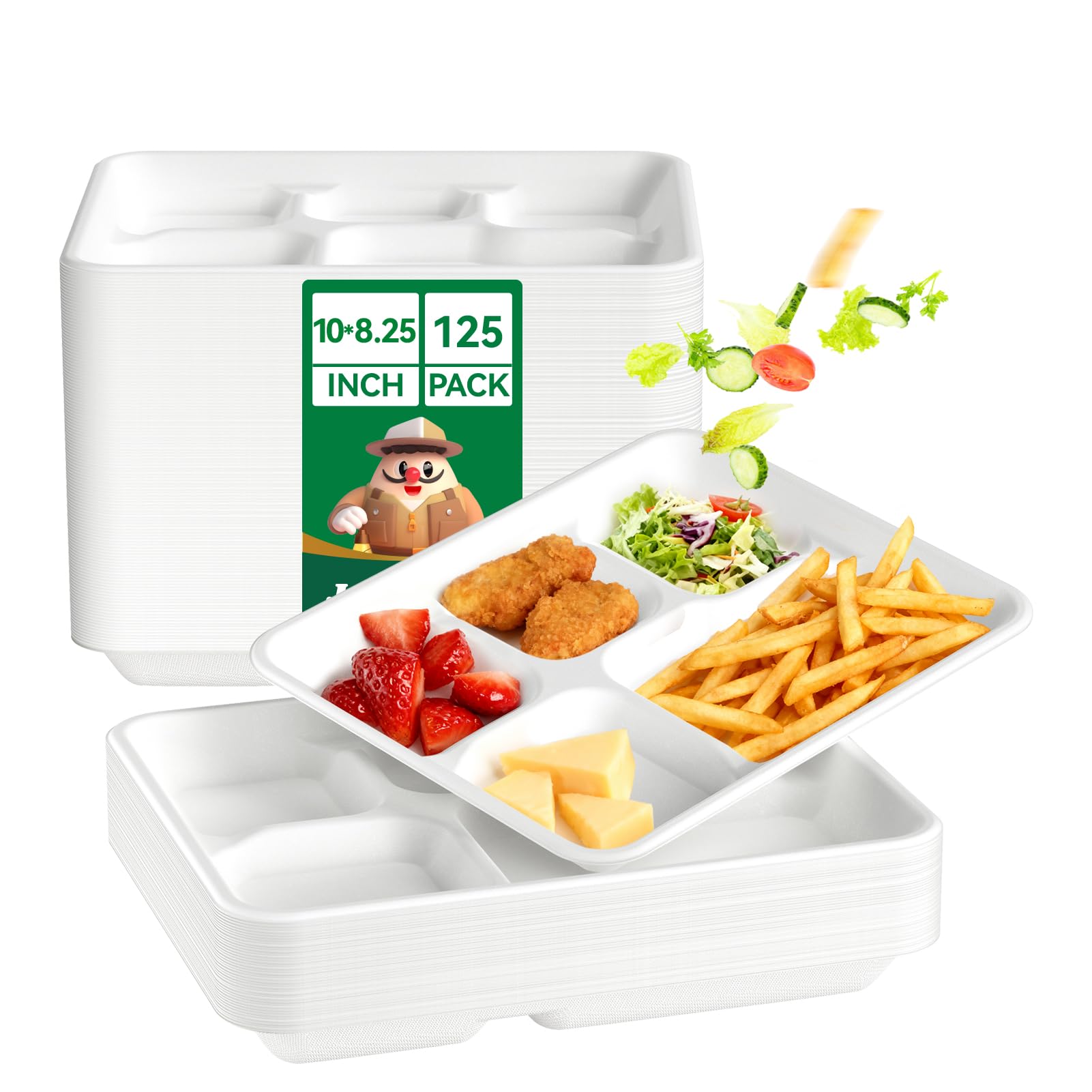 Amazon.com: JOLLY CHEF Compostable 𝟱 Compartment Paper Plates 10