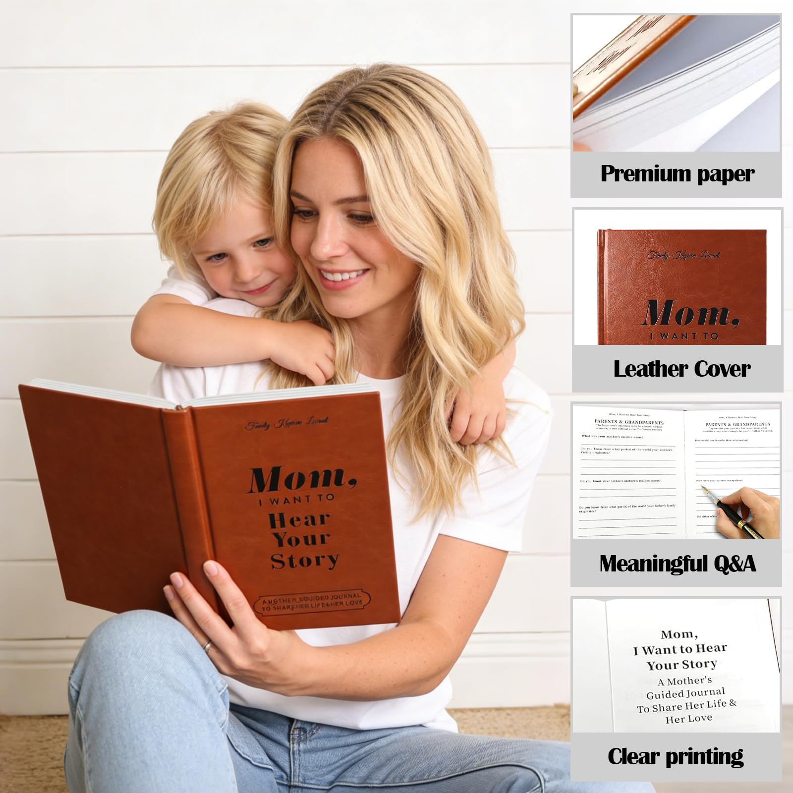 Hyhuiyin Mum, I Want To Hear Your Story, A Mother's Guided Journal To Share Her Life & Her Love Tell Me Your Story Mum Leather Wrapped Hardback Ribbon Bookmark Meaningful Memory For Mom Great Gift - Image 3