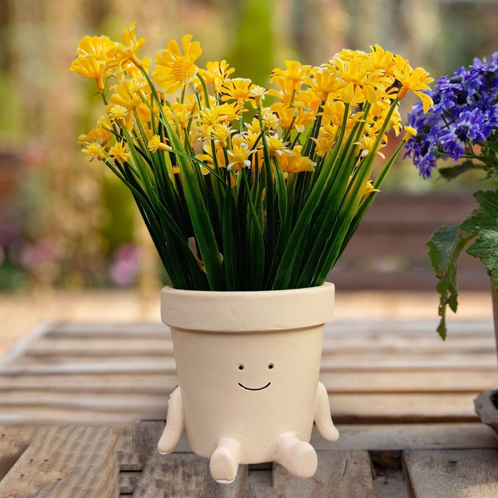 木製 花と鉢の置物 笑顔付き 笑顔 植木鉢 かわいい 樹脂製植木鉢 適切な 屋内屋外植物