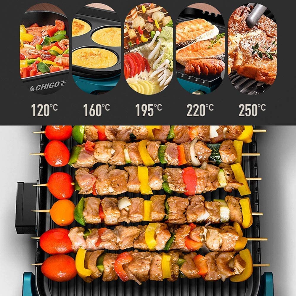 Parrilla Eléctrica Plancha de Asar Plancha eléctrica Multifuncional Olla Caliente Parrilla de Barbacoa Máquina Todo en uno Horno eléctrico Separable Bandeja de Barbacoa Parrilla eléctrica LSDRALO