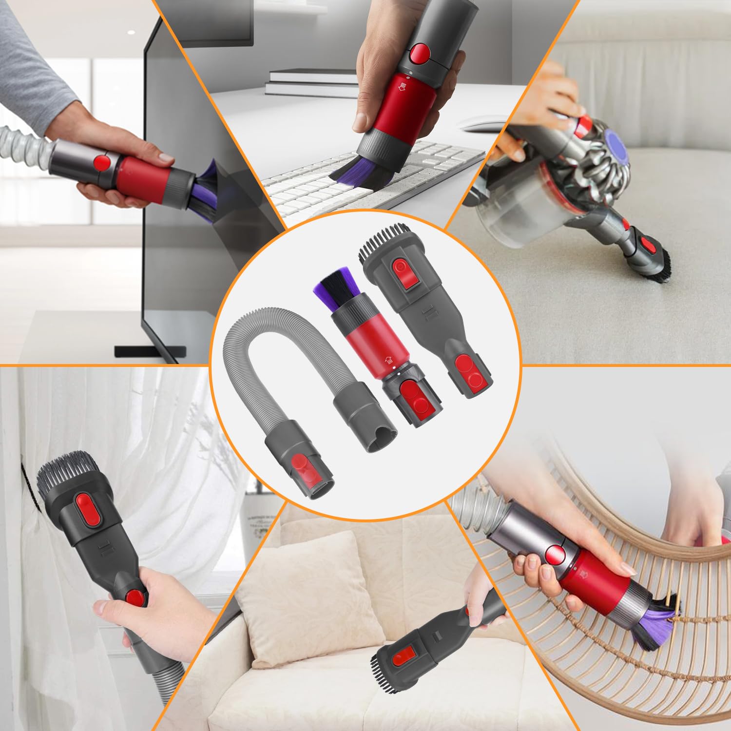Prolunga per Tubo Flessibile + Spazzola per Polvere Antigraffio + Spazzola Combinata Accessori per Aspirapolvere Dyson V7 V8 V10 V11 V15, Raccordo di ricambio per aspirapolvere Dyson